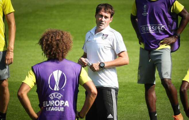 Anderlecht s head coach Rene Weiler gestures during a training session of Belgian first league soccer team RSC Anderlecht, Wednesday 14 September 2016. Tomorrow Anderlecht is playing the first game of the group stage of the Europa League competition against Azerbaidjan club FK Gabala, in the group C. VIRGINIExLEFOUR  x04931259x