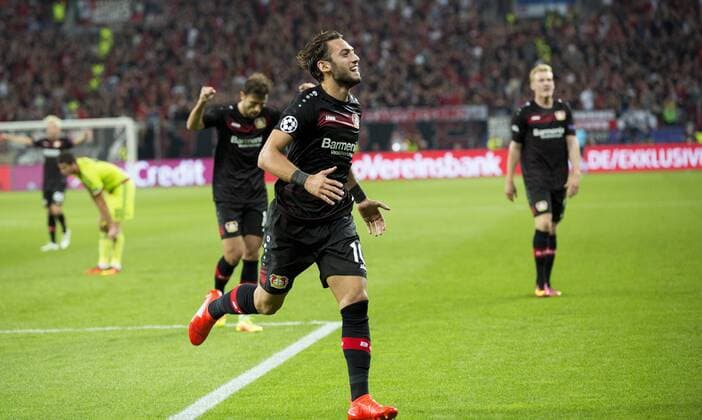 Hakan Calhanoglu (Bayer 04 Leverkusen) (M) celebrates scoring the 2:0 goal during the championsleague match between Bayer 04 Leverkusen and ZSKA Moskau, Bayarena in Leverkusen on September 14., 2016. Bayer 04 Leverkusen vs. ZSKA Moskau in der Champions League der Saison 2016 2017 am 14. September 2016.
