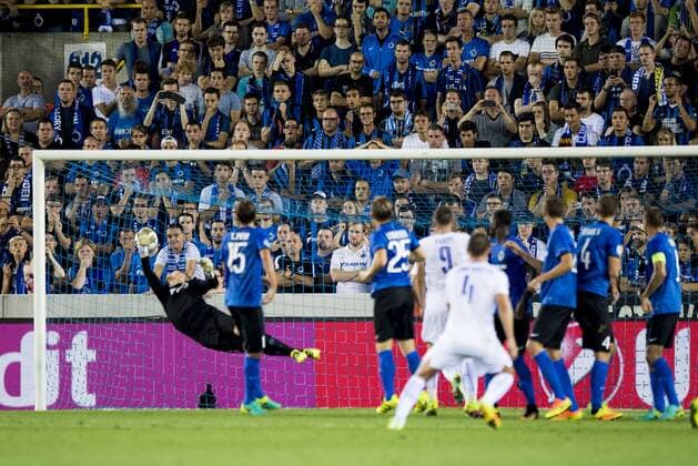 Leicester s Riyad Mahrez scores a goal during a game of the first day of the group stage of the UEFA Champions League competition between Belgian first division soccer team Club Brugge KV and English club Leicester City F.C. in the group G in Brugge, Wednesday 14 September 2016. JASPERxJACOBS  x04931799x
