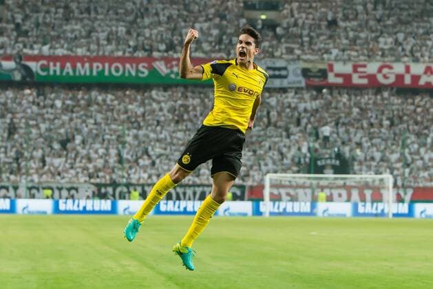 Fußball, CL, Legia Warschau - Borussia Dortmund Warsaw, Poland 14.09.2016, UEFA Champions League - 2016 17 Season, Group F - Matchday 1, Legia Warschau - BV Borussia Dortmund, Marc Bartra (BVB) bejubelt sein Tor zum 0:3 ( DeFodi048