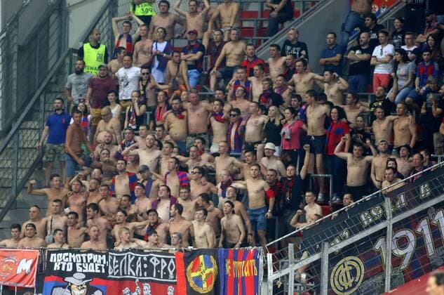 14.09.2016 - Gästeblock der Bay-Arena mit Fans von ZSKA Moskau beim Champions League Gruppenspiel (Saison 2016 17) Bayer Leverkusen - ZSKA Moskau. Â