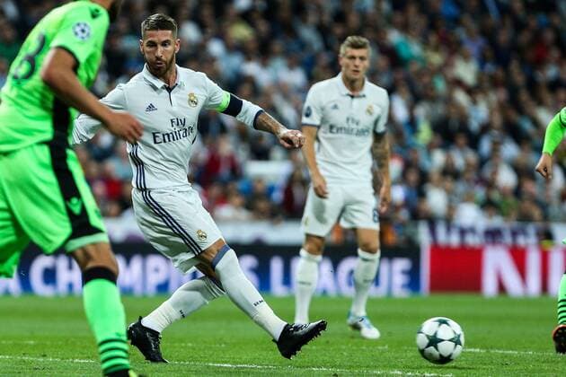 Real Madrid s Sergio Ramos during the match of Champions League group 6 round 1, between Real Madrid an Sporting Clube de Portugal at Santiago Bernabeu Stadium in Madrid September 14, 2016.  (20160914038)