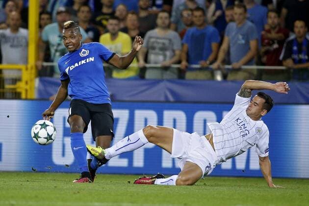BRUGGE, BELGIUM - SEPTEMBER 14 : Jose Izquierdo forward of Club Brugge and Luis Hernandez defender of Leicester City FC FOOTBALL : Bruges vs Leicester - Ligue Des Champions - 14 09 2016 PhotoNews Panoramic 