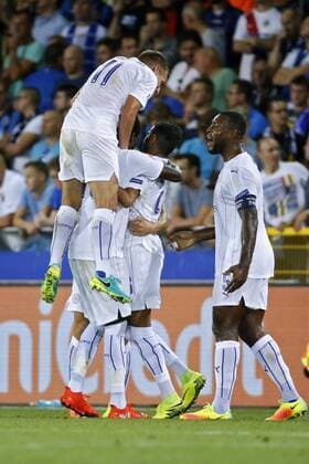 BRUGGE, BELGIUM - SEPTEMBER 14 : Riyad Mahrez midfielder of Leicester City FC scores and celebrates FOOTBALL : Bruges vs Leicester - Ligue Des Champions - 14 09 2016 PhotoNews Panoramic 