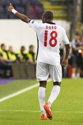 Gabala s Bagaliy Dabo celebrates after scoring during a soccer game between Belgian team RSC Anderlecht and Azerbaidjan club Gabala FK, Thursday 15 September 2016 in Brussels, the first game of the group stage of the Europa League competition in group C. LAURIExDIEFFEMBACQ  x04932558x