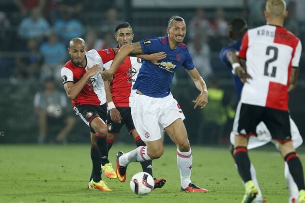 (L-R) Karim El Ahmadi of Feyenoord, Bilal Basacikoglu of Feyenoord, Zlatan Ibrahimovic of Manchester United ManU Paul Pogba of Manchester United, Rick Karsdorp of Feyenoordduring the Europa League group A match between Feyenoord and Manchester Uinited on September 15, 2016 at the Kuip stadium in Rotterdam, The Netherlands. Feyenoord Rotterdam v Manchester United UEFA Europa League 2016 2017 xVIxxIVx 6222731