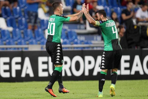 Pol Lirola Sassuolo con Francesco Magnanelli Sassuolo Goal Celebration Sassuolo Reggio Emilia 15-09-2016 Stadio Citta del Tricolore Sassuolo Calcio vs. Atletico Bilbao Europa League 2016 2017 lucaxpagliaricci