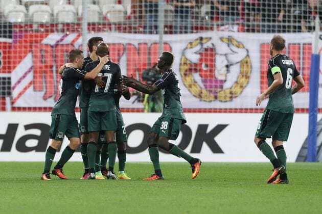 SOCCER - EL, RBS vs Krasnodar SALZBURG,AUSTRIA,15.SEP.16 - SOCCER - UEFA Europa League, group stage, Red Bull Salzburg vs FK Krasnodar. Image shows the rejoicing of Krasnodar. GEPAxpictures xMathiasxMandl