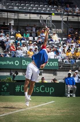 (160916) -- SYDNEY, Sept. 16, 2016 -- Andrej Martin of Slovakia serves to Nick Kyrgios of Australia during the Davis Cup World Group playoff in Sydney, Australia, Sept. 16, 2016. Nick Kyrgios won 3-0. ) (SP)AUSTRALIA-SYDNEY-TENNIS-DAVIS CUP ZhuxHongye 