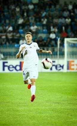 UEFA: Qarabag FK - Slovan Liberec Slovan Liberec s player Lukáö Bartoöák controls the ball during the UEFA Europe League match between Qarabag FK and Slovan Liberec at Dalga Arena stadium. The final score is 2-2.  AzizxKarimovx xPacificxPress