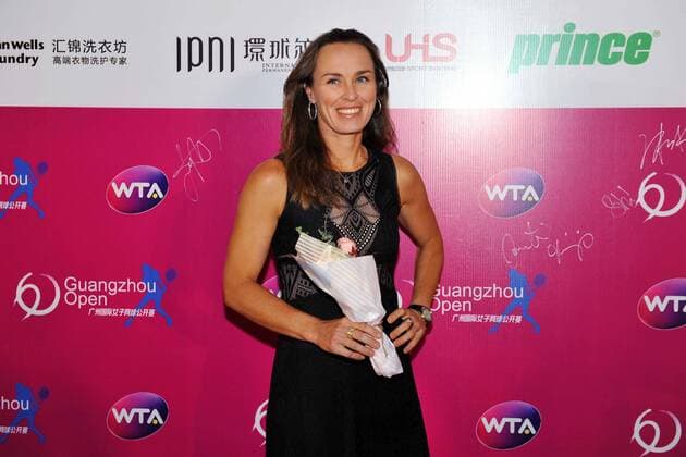 Martina Hingis of Switzerland arrives at the red carpet for the welcome party of the 2016 WTA Tennis Damen Guangzhou Open tennis tournament in Guangzhou city, south China s Guangdong province, 19 September 2016. Tennis stars glam up welcome party for 2016 Guangzhou Open tennis tournament  20160920_79027