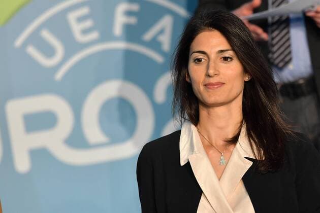 Fußball, UEFA präsentiert Logo der EURO 2020 in Rom Rome s Major Virginia Raggi. Roma 22-09-2016 Foro Italico Logo Roma2020 european football championships unveiled andreaxstaccioli