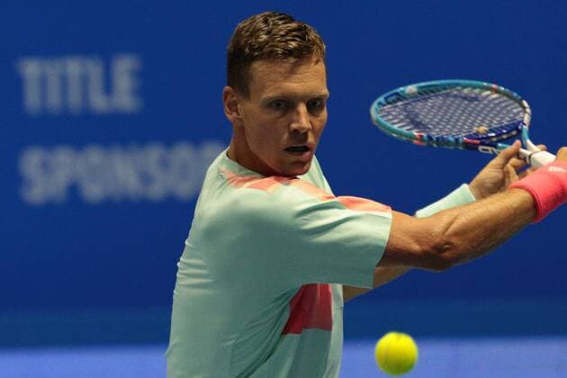 September 22, 2016 - Saint Petersburg, Russia - Tomas Berdych of Czech Republic returns the ball to Andrey Kuznetsov of Russia during the St. Petersburg Open ATP Tennis Herren tennis tournament match in St. Petersburg, Russia, September 22, 2016. St. Petersburg Tennis Open 2016  - ZUMAn230