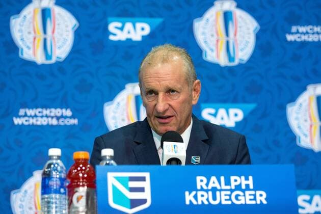 Ice hockey Eishockey - World Cup of Hockey 2016 TORONTO,CANADA,21.SEP.16 - ICE HOCKEY - NHL Eishockey Herren USA National Hockey League, World Cup of Hockey 2016, Canada vs Team Europe. Image shows head coach Ralph Krueger (EUR). GEPAxpictures xMaticxKlansek