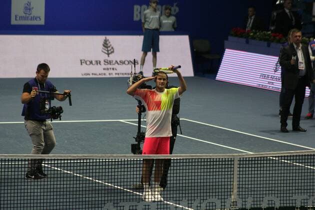 Russian Federation. St. Petersburg. Sibur-Arena. International tennis tournament SpbOpen 2016.Milosh Raonic - Mikhail Youzhny. ATP Tennis Herren 250. Mikhail Youzhny. MaksimxKonstantinov 