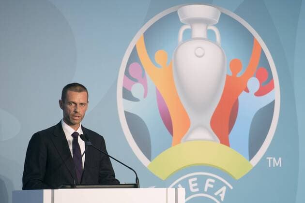 Fußball, UEFA präsentiert Logo der EURO 2020 in Rom Aleksander Ceferin Uefa President Roma 22-09-2016 Foro Italico Logo EURO Roma 2020 european football championships unveiled andreaxstaccioli