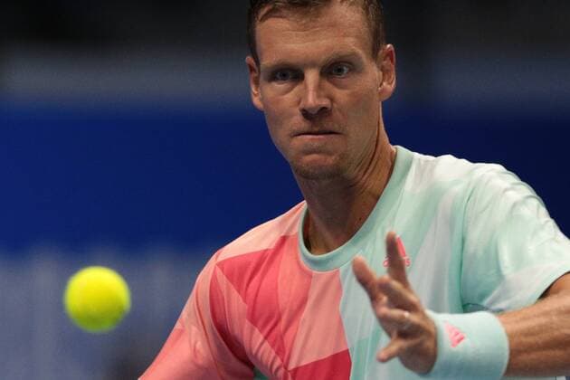 September 23, 2016 - Saint Petersburg, Russia - Tomas Berdych of Czech Republic returns the ball to Paolo Lorenzi of Italy during the St. Petersburg Open ATP Tennis Herren tennis tournament match in St. Petersburg, Russia, September 23, 2016. Tennis tournament St. Petersburg Open 2016  - ZUMAn230
