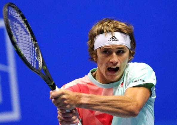ST PETERSBURG, RUSSIA - SEPTEMBER 24, 2016: Germany s Alexander Zverev in a tennis match against a Czech tennis player at the 21st St Petersburg international tennis tournament at Sibur Arena. Alexander Zverev won the match 2-0. Peter Kovalev TASS  TS032469