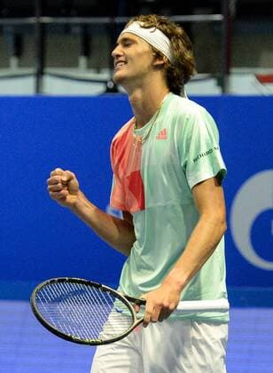 ST PETERSBURG, RUSSIA - SEPTEMBER 24, 2016: Germany s Alexander Zverev pumps his fist in a tennis match against a Czech tennis player at the 21st St Petersburg international tennis tournament at Sibur Arena. Alexander Zverev won the match 2-0. Andrei Ivanov TASS  TS032496