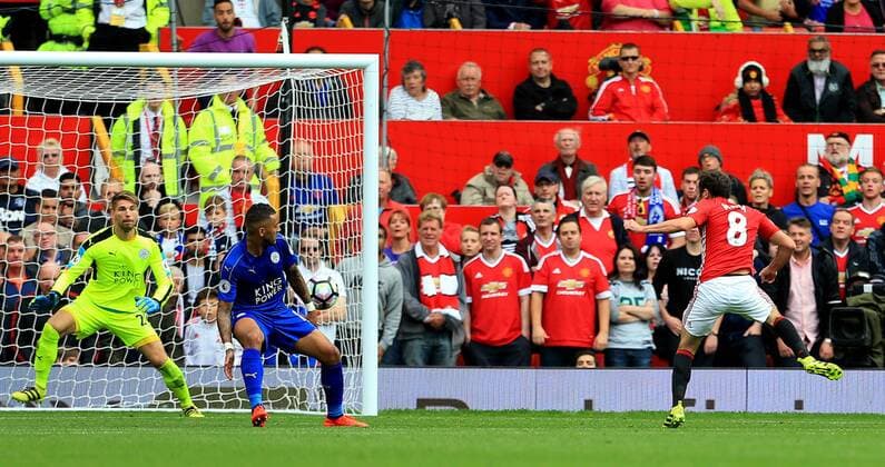 Juan Mata of Manchester United ManU scores his sides second goal during the Premier League match at Old Trafford Stadium, Manchester. Picture date: September 24th, 2016. Pic Sportimage EDITORIAL USE ONLY. No use with unauthorised audio, video, data, fixture lists, club league logos or live services. Online in-match use limited to 120 images, no video emulation. No use in betting, games or single club league player publications.