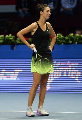 ST PETERSBURG, RUSSIA â€“ SEPTEMBER 25, 2016: Anastasia Myskina of Russia returns in a mixed doubles match as part of the tennis legends show at the 2016 St. Petersburg Open. Andrei Ivanov TASS  TS032578