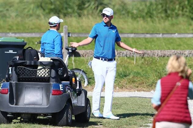 GOLF - Porsche European Open BAD GRIESBACH,AUSTRIA,25.SEP.16 -GOLF - Porsche European Open, GC Bad Griesbach. Image shows Bernd Wiesberger (AUT) and a referee. GEPAxpictures xFelixxRoittner