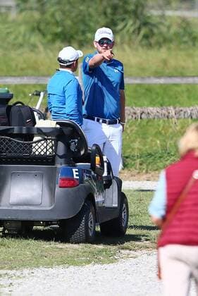 GOLF - Porsche European Open BAD GRIESBACH,AUSTRIA,25.SEP.16 -GOLF - Porsche European Open, GC Bad Griesbach. Image shows Bernd Wiesberger (AUT) and a referee. GEPAxpictures xFelixxRoittner
