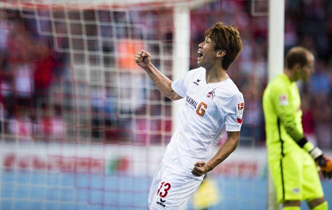 Köln, 25.09.2016, Rhein-Energie-Stadion Torjubel: Yuya Osako (Koeln) 1. FC Köln - RB Leipzig mm