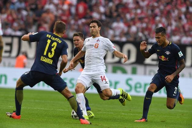 Fussball, 1.BL Saison 2016 2017, Spieltag 5, 1.FC Koeln vs RB Leipzig 25.09.2016, Rheinenergiestadion Köln, Dominik Kaiser, RB Leipzig, Jonas Hector, Davie Selke,