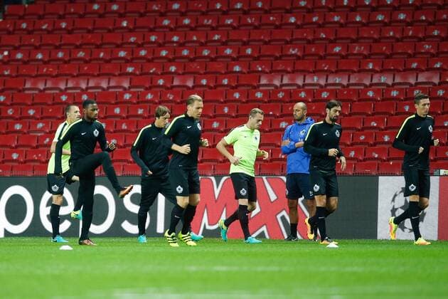 Club s players pictured during a training session of Belgian first division soccer team Club Brugge KV in Copenhagen, Monday 26 September 2016. Brugge is preparing for the second game in the UEFA Champions League group stage competition, in the group G, against Danish club Kopenhagen tomorrow. BRUNOxFAHY  x04941304x
