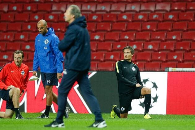 Club s Jelle Vossen (R) pictured during a training session of Belgian first division soccer team Club Brugge KV in Copenhagen, Monday 26 September 2016. Brugge is preparing for the second game in the UEFA Champions League group stage competition, in the group G, against Danish club Kopenhagen tomorrow. BRUNOxFAHY  x04941305x