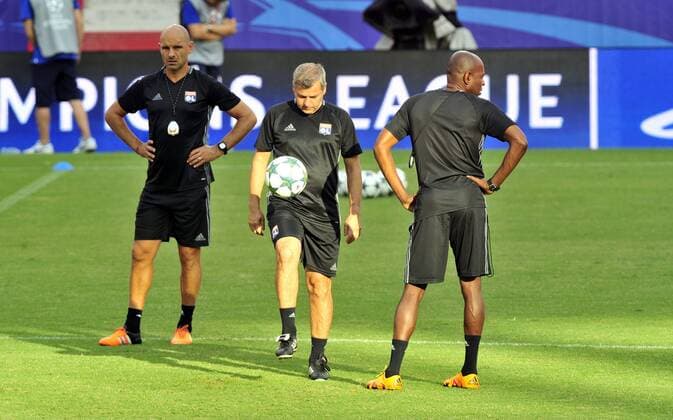 Bruno Genesio. Olympique Lyon training session at Pizjuan stadium before Champions League match against Sevilla. In this picture, Bruno Genesio. xKIKOxHURTADOx 