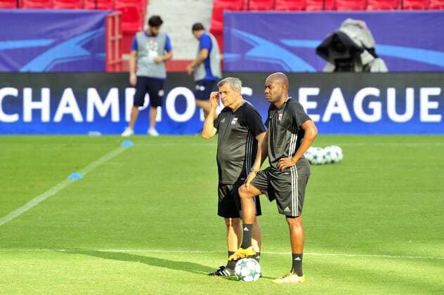 Bruno Genesio. Olympique Lyon training session at Pizjuan stadium before Champions League match against Sevilla. In this picture, Bruno Genesio. xKIKOxHURTADOx 