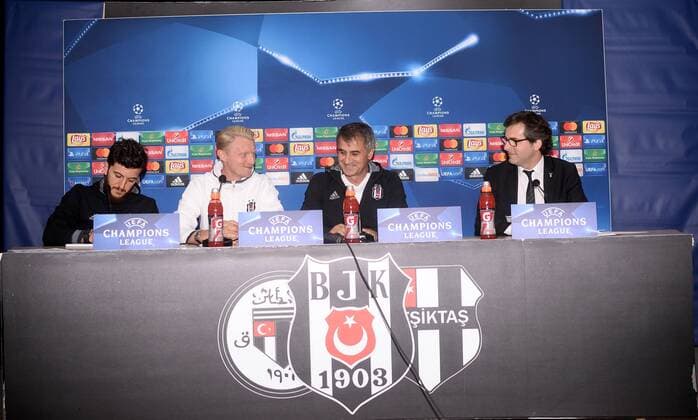 Head coach of Besiktas, Senol Gunes (2nd R), and German player Andreas Beck (2nd L) attend a press conference PK Pressekonferenz following a training session in Istanbul, Turkey, 27 September 2016. Besiktas will face Dynamo Kiev in a UEFA Champions League Group B match on 28 September 2016. 