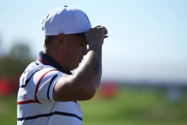 GOLF - Ryder Cup 2016 CHASKA,MINNESOTA,USA,27.SEP.16 - GOLF - Ryder Cup, Hazeltine National Golf Club. Image shows the tattoo of Rickie Fowler (USA). GEPAxpictures xDanielxGoetzhaber