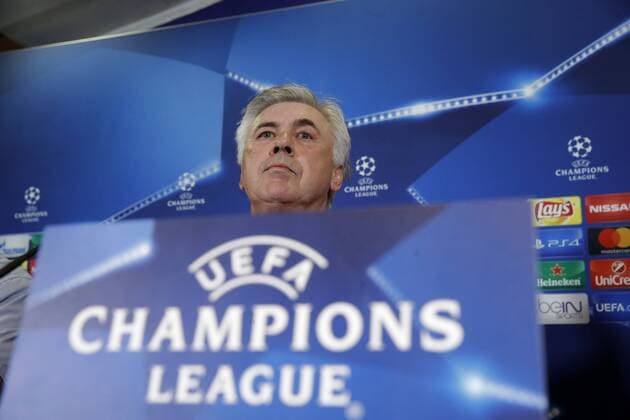 Head coach of Bayern Munich, Italian Carlo Ancelotti, attends a press conference PK Pressekonferenz at the Vicente Calderon stadium in Madrid, Spain, 27 September 2016. Bayern Munich will face Atletico Madrid in a UEFA Champions League Group D soccer match on 28 September. EFE Juanjo Martin Press conference of Bayern Muncih !ACHTUNG: NUR REDAKTIONELLE NUTZUNG!  GRA340 20160927-636105996239880139