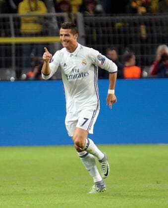 27.09.2016, xovx, Fussball UEFA Champions League, Borussia Dortmund - Real Madrid, emspor emonline, Christiano Ronaldo (Real Madrid) bejubelt das Tor zum 0:1, Aktion. Dortmund