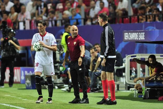Champions League JORNADA 2, Sevilla FC- OLYMPIQUE DE LYON, ESTADIO RAMON SANCHEZ PIZJUAN. SAMPAOLI  xJUANxGUERRAx xPARTIDOx