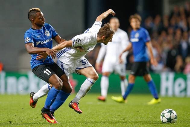Club s Jose Izquierdo and Kobenhavn s Rasmus Falk fight for the ball during a soccer game between Danish club F.C. Kobenhavn and Belgian team Club Brugge KV in Copenhagen, Denmark, Tuesday 27 September 2016, the second game in the group stage of the UEFA Champions League competition, in group G. BRUNOxFAHY  x04941966x
