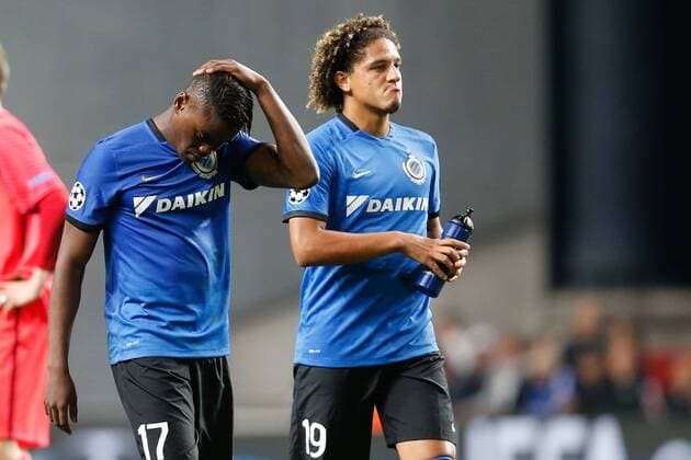Club s Anthony Limbombe and Club s Felipe Gedoz Da Conceicao look dejected after a soccer game between Danish club F.C. Kobenhavn and Belgian team Club Brugge KV in Copenhagen, Denmark, Tuesday 27 September 2016, the second game in the group stage of the UEFA Champions League competition, in group G. BRUNOxFAHY  x04941999x