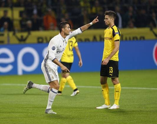 Cristiano Ronaldo. Champions League match played between Borussia Dortmund and Real Madrid. In this picture, Cristiano Ronaldo celebrates first goal. xChemaxReyx 