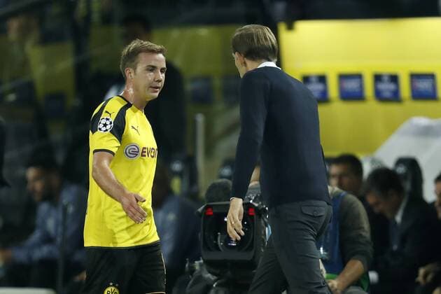 (L-R) Mario Gotze of Borussia Dortmund, coach Thomas Tuchel of Borussia Dortmund during the UEFA Champions League group F match between Borussia Dortmund and Real Madrid on September 27, 2016 at the Signal Iduna Park stadium in Dortmund, Germany. Borussia Dortmund v Real Madrid UEFA Champions League 2016 2017 xVIxxIVx 6303054
