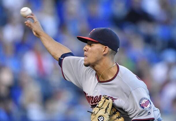 September 27, 2016 - Kansas City, MO, USA - Minnesota Twins starting pitcher Jose Berrios throws in the first inning against the Kansas City Royals on Tuesday, Sept. 27, 2016, Kauffman Stadium in Kansas City, Mo. Minnesota at Kansas City - ZUMAm67_