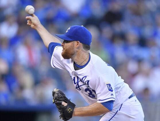 September 27, 2016 - Kansas City, MO, USA - Kansas City Royals starting pitcher Ian Kennedy throws in the first inning against the Minnesota Twins on Tuesday, Sept. 27, 2016, Kauffman Stadium in Kansas City, Mo. Minnesota at Kansas City - ZUMAm67_