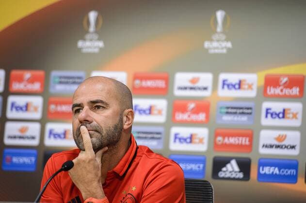 Ajax s head coach Peter Bosz pictured during a press conference PK Pressekonferenz of Dutch soccer team Ajax Amsterdam in Amsterdam, The Netherlands, Wednesday 28 September 2016. Tomorrow Ajax is playing the second game of the group stage of the Europa League competition against Belgian club Standard de Liege . NICOLASxLAMBERT  x04942449x