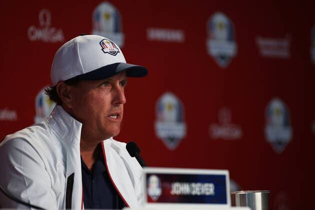 GOLF - Ryder Cup 2016 CHASKA,MINNESOTA,USA,28.SEP.16 - GOLF - Ryder Cup, Hazeltine National Golf Club, press conference PK Pressekonferenz Image shows Phil Mickelson (USA). GEPAxpictures xDanielxGoetzhaber