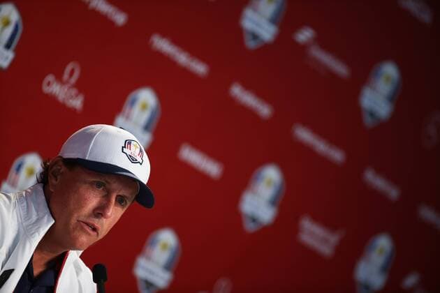 GOLF - Ryder Cup 2016 CHASKA,MINNESOTA,USA,28.SEP.16 - GOLF - Ryder Cup, Hazeltine National Golf Club, press conference PK Pressekonferenz Image shows Phil Mickelson (USA). GEPAxpictures xDanielxGoetzhaber