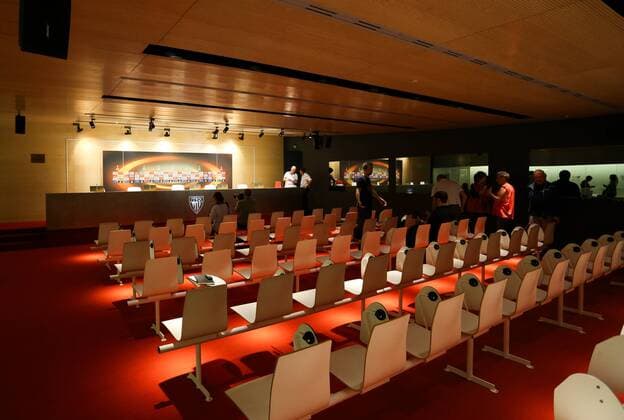 SOCCER - UEFA EL, Bilbao vs Rapid BILBAO,SPAIN,28.SEP.16 - SOCCER - UEFA Europa League, group stage, Athletic Club Bilbao vs SK Rapid Wien, preview, press conference PK Pressekonferenz of Rapid. Image shows an overview of the press room. Keywords: Wien Energie. GEPAxpictures xPhilippxBrem