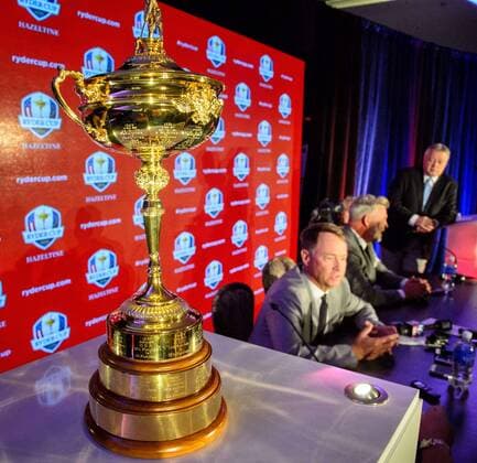 Ryder Cup captains and Davis Love and Darren Clarke spoke at a press conference at Hazeltine National Golf Club, home of the 2016 Ryder Cup. Minneapolis News - ZUMAm42_