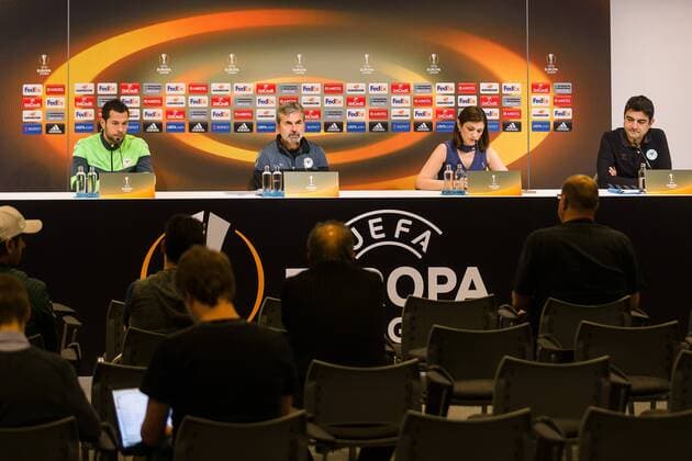 Konyaspor s goalkeeper Kaya Tarakci and Konyaspor s head coach Aykut Kocaman pictured during a press conference PK Pressekonferenz of Turkish club Atiker Konyaspor, Wednesday 28 September 2016, in Gent. Tomorrow Gent is playing Turkish club Atiker Konyaspor in the second match of the group stage of the Europa League competition. KURTxDESPLENTER  x04943065x